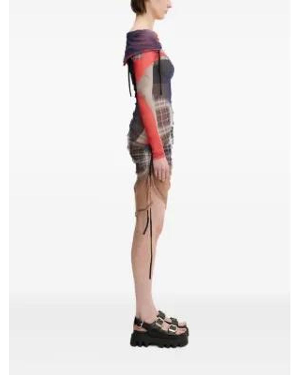 OTTOLINGER Red Mesh-Paneled Asymmetical Dress