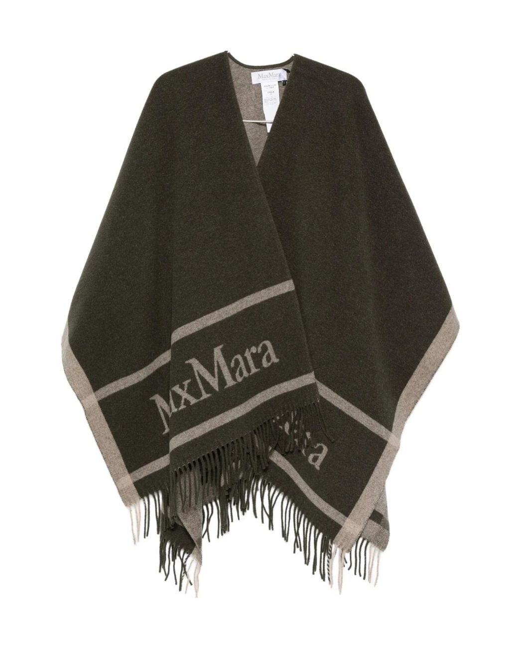 Max Mara Black Fringed Logo Jacquard Shawl