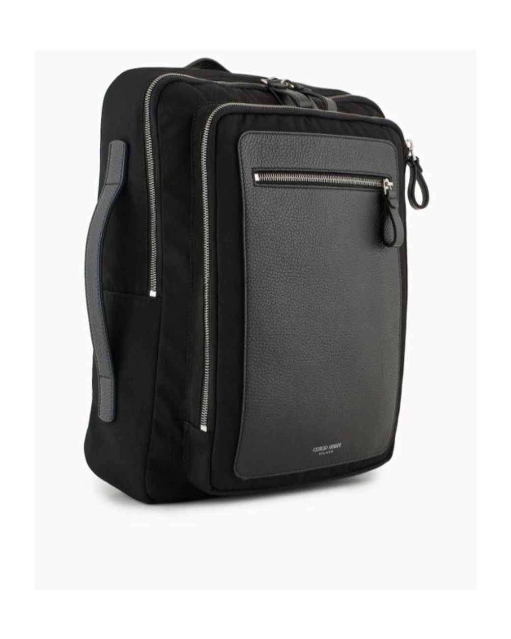 Giorgio Armani Black Logo Printed Zipped Backpack for men