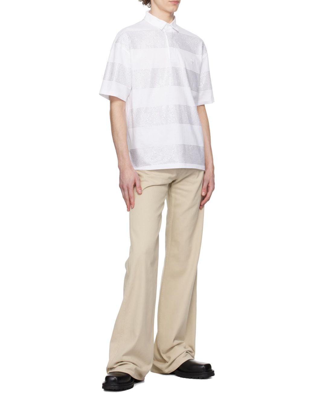 Coperni White Crystal-Striped Polo Shirt