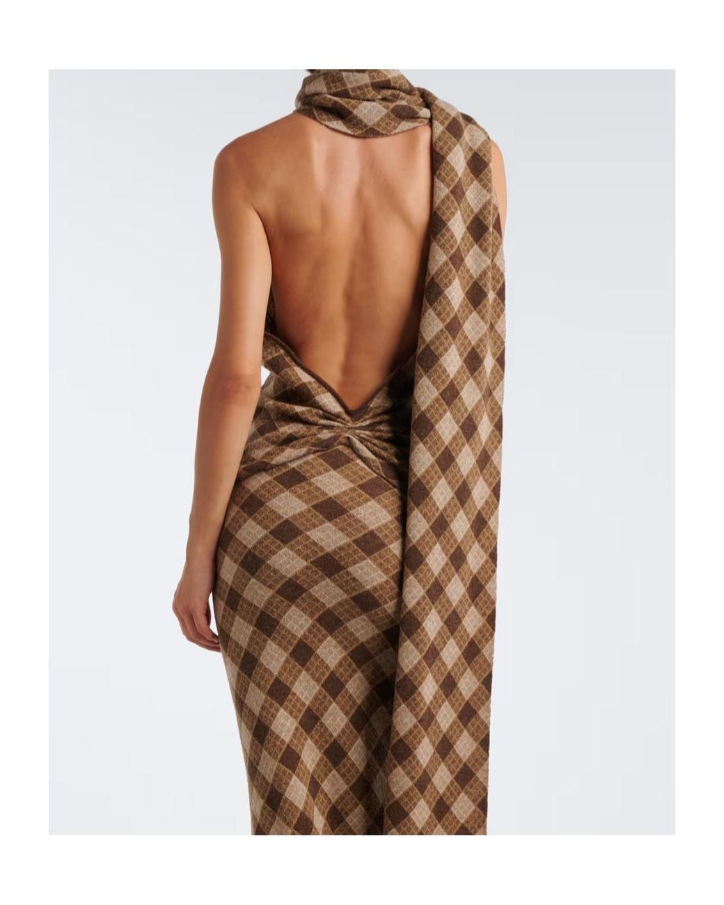 AYA MUSE White Kae Scarf-Detail Plaid Halterneck Top