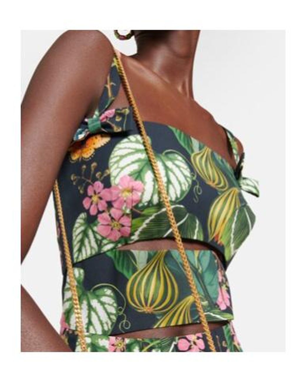 Oscar de la Renta Green Printed Cotton-Blend Poplin Midi Dress