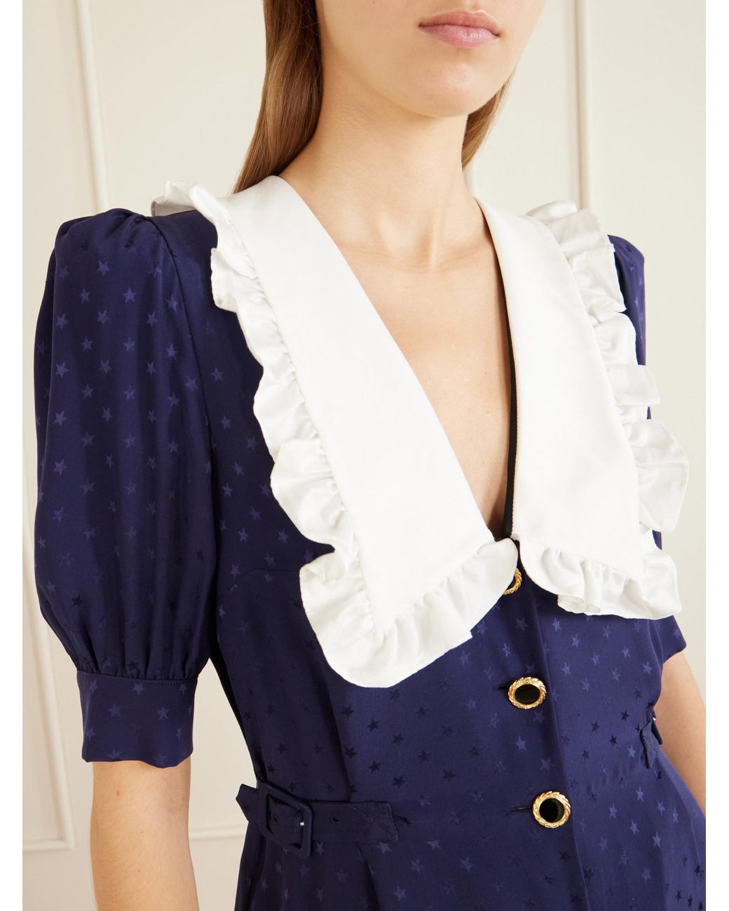 Alessandra Rich Blue Ruffled Silk-Jacquard Mini Dress