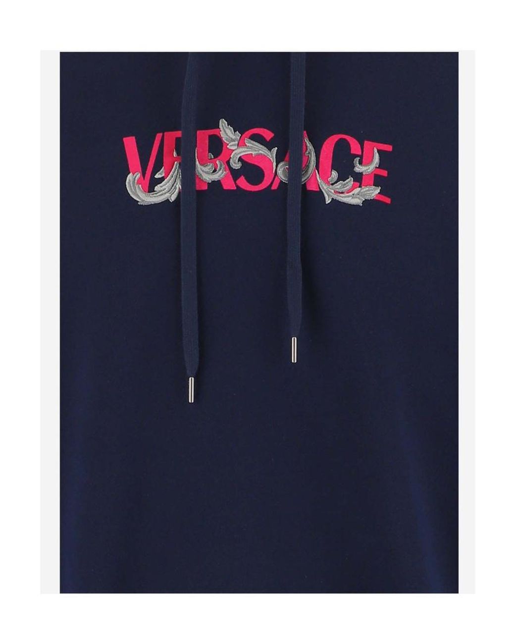 Versace Blue Logo-Embroidered Drawstring Hoodie for men