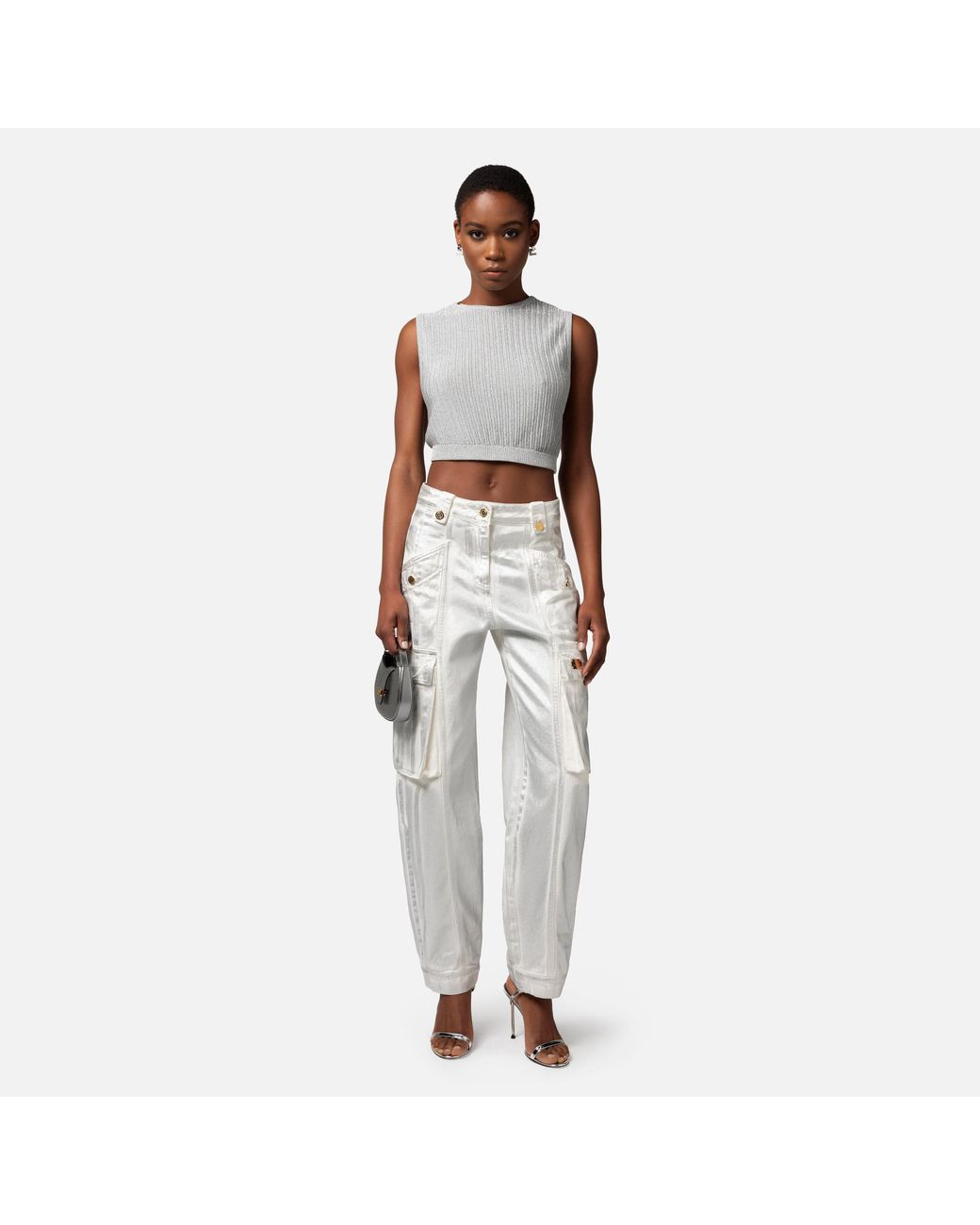 Elisabetta Franchi Gray Wide Leg Cargo Jeans