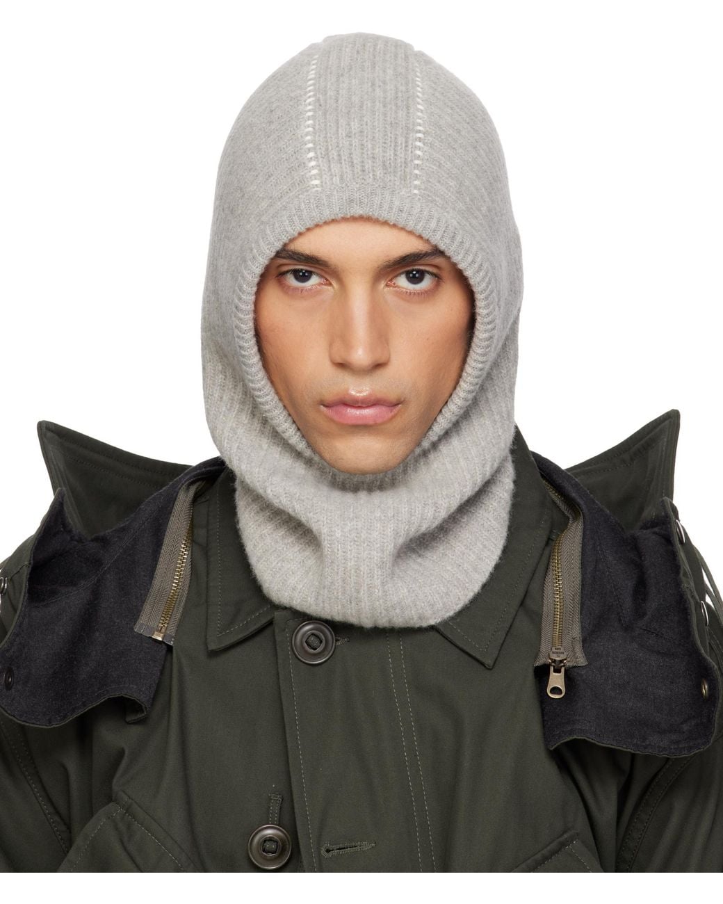 MM6 by Maison Margiela Gray Ribbed Balaclava for men