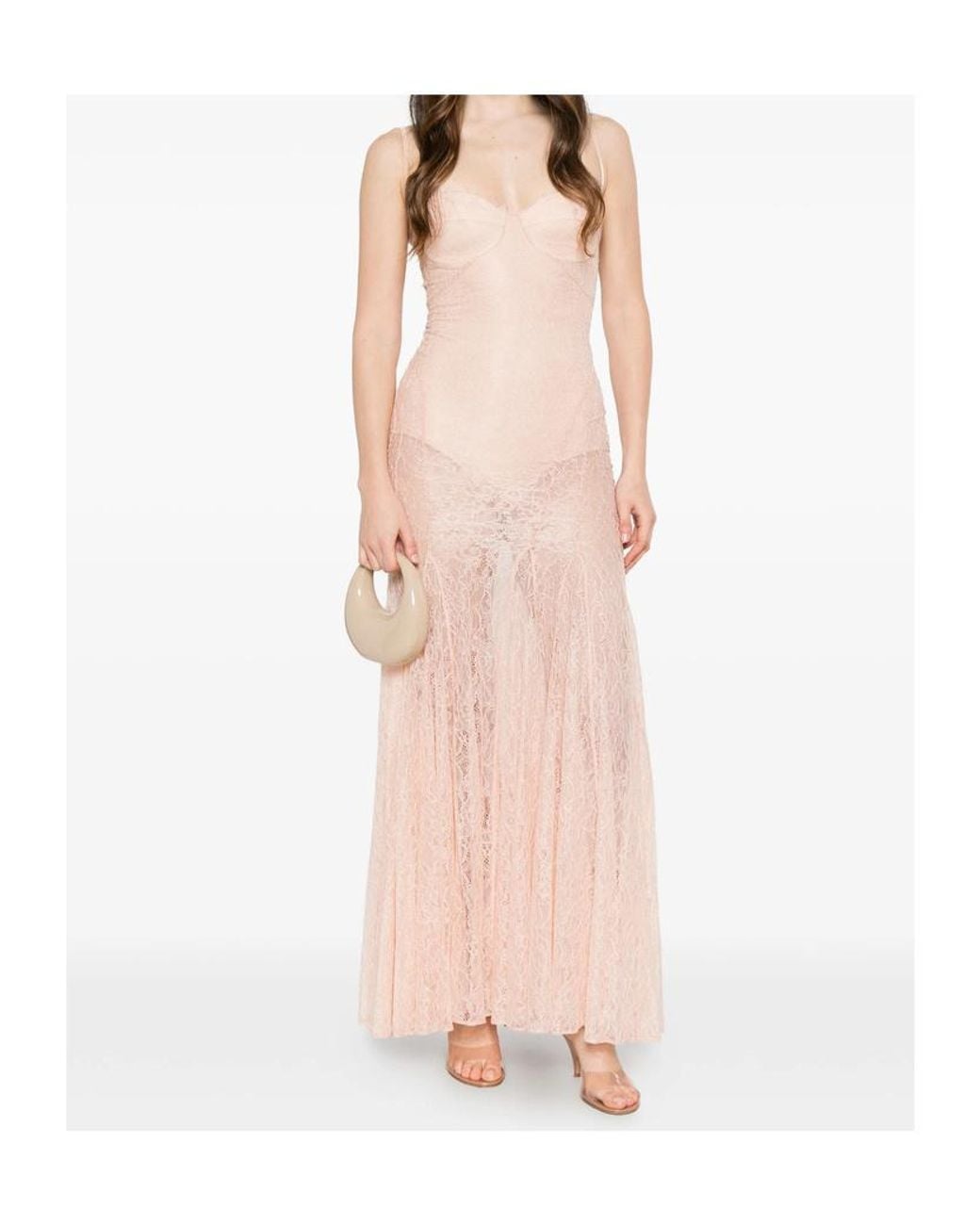 Elisabetta Franchi Pink Lace Maxi Dress