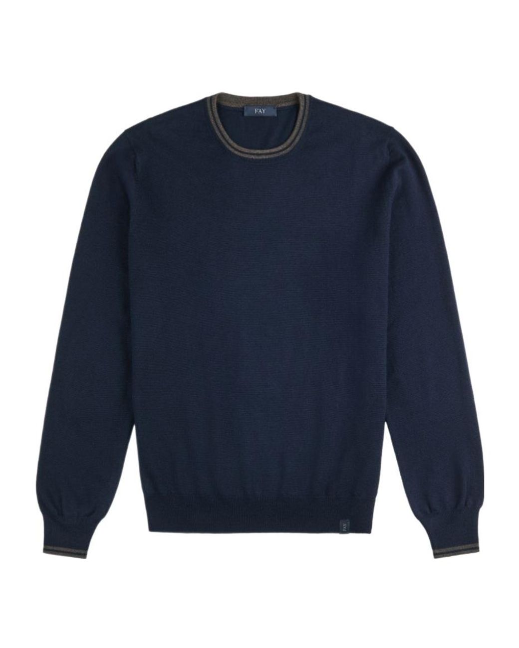 Fay Blue Contrast Trim Crew Neck Sweater for men