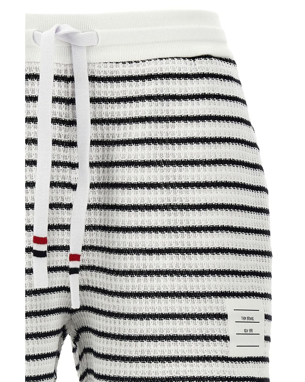 Thom Browne Blue Logo Patch Striped Drawstring Shorts