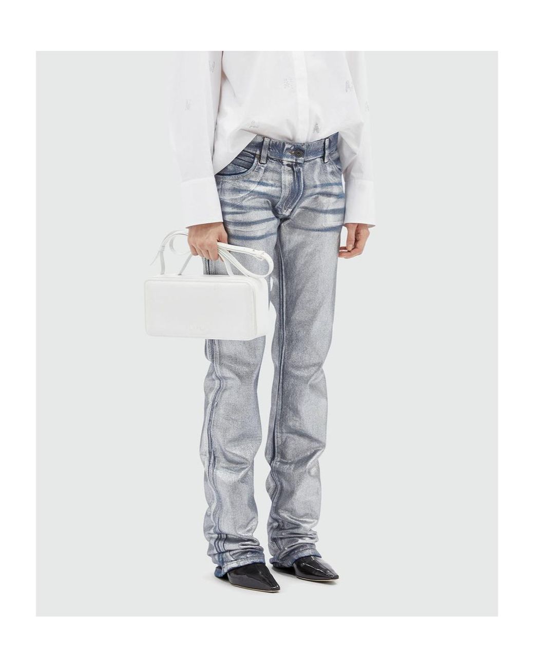 MSGM Blue Metallic-Finish Straight Jeans