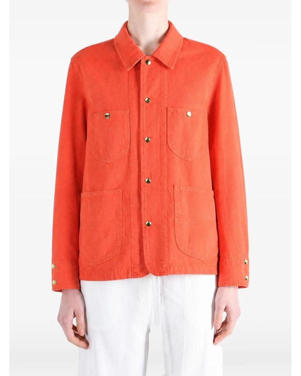 Auralee Red Button-Down Patch-Pocket Jacket
