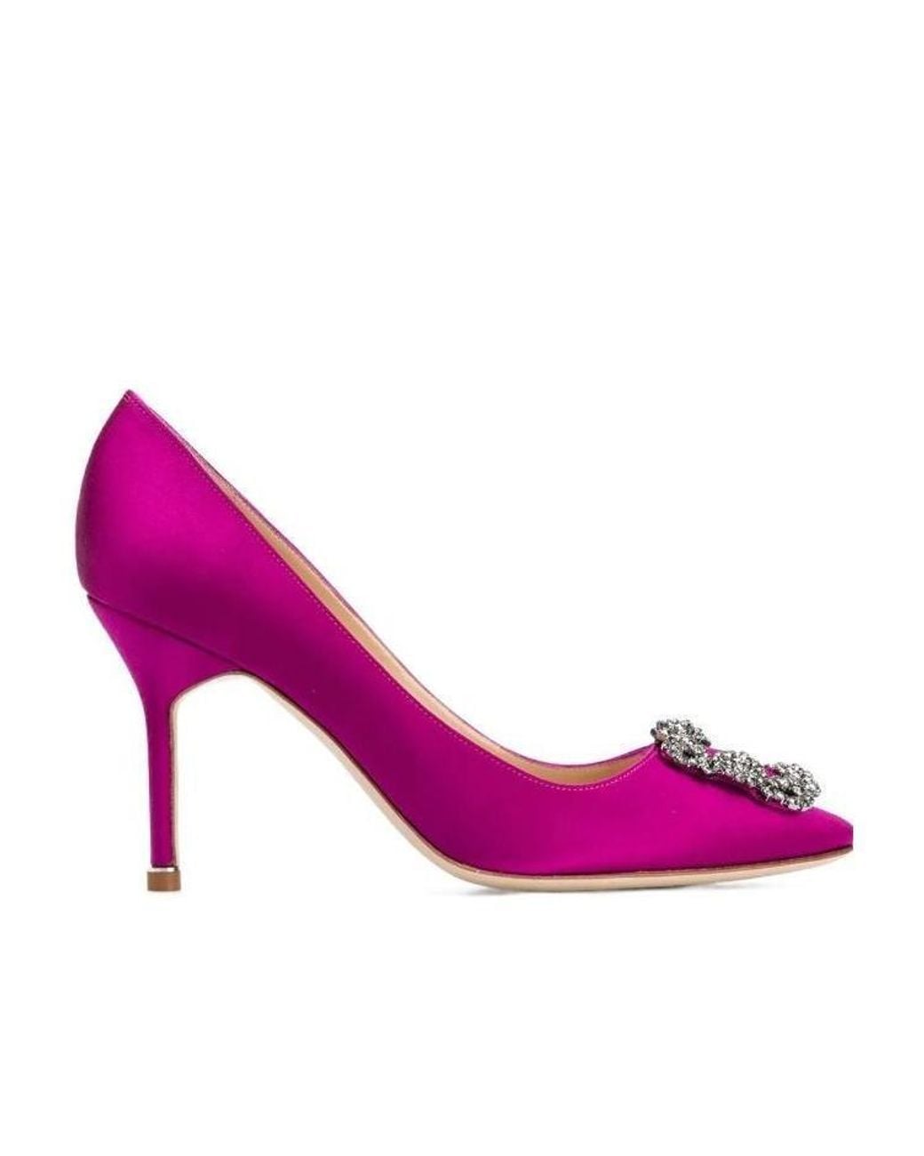 Manolo Blahnik Pink Hangisi Embellished Satin Pumps
