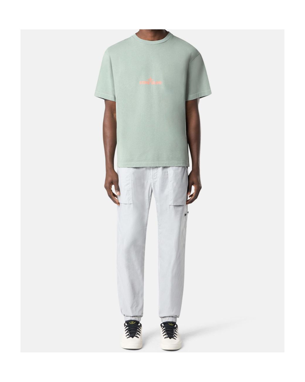 Stone Island Green Logo Printed Crewneck T-Shirt for men