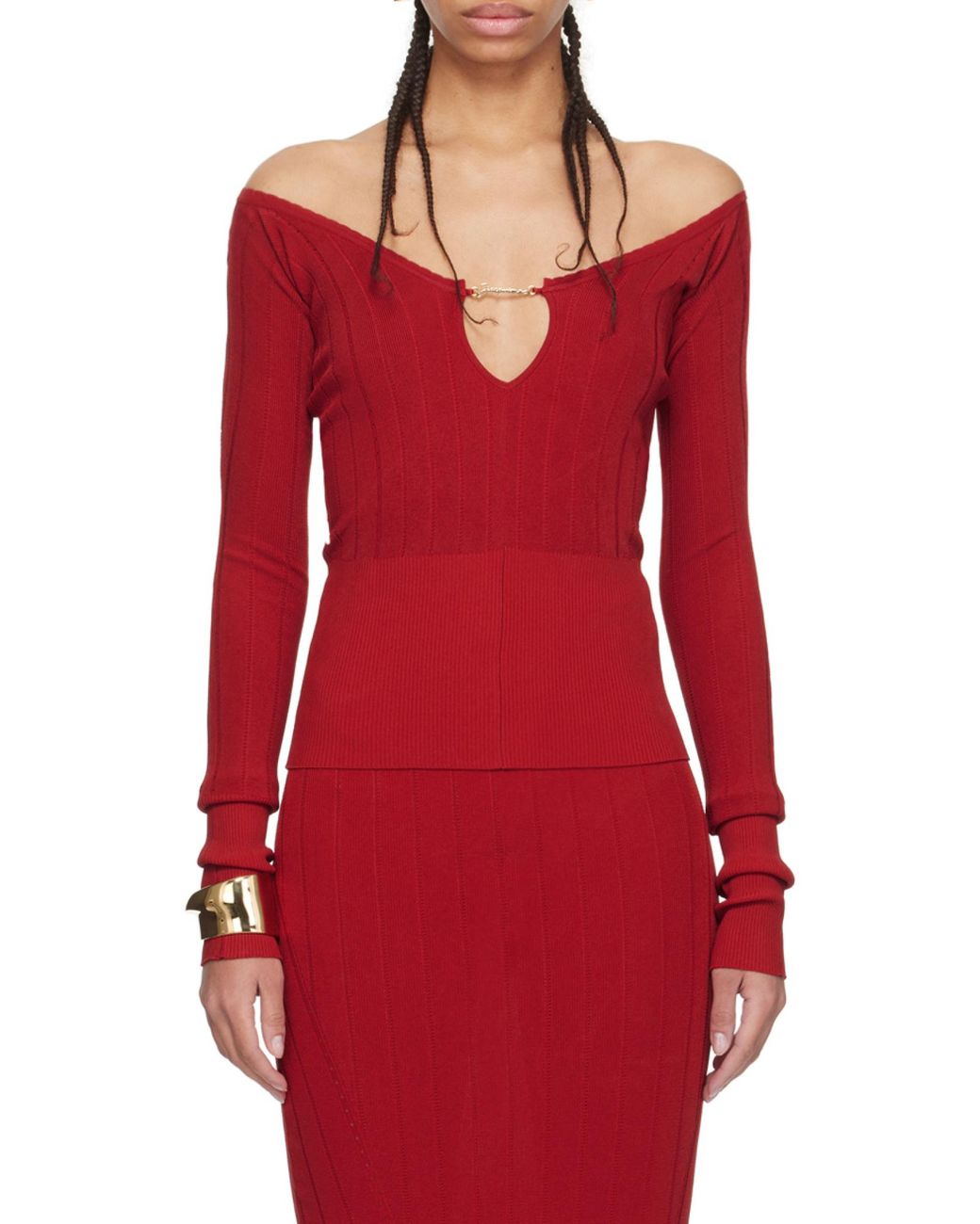 Jacquemus Red Pralu Ribbed Long-Sleeve Top