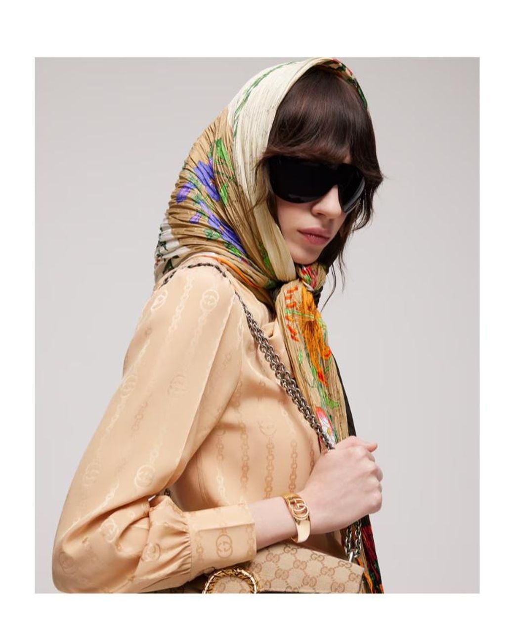 Gucci Black Printed Silk Shawl