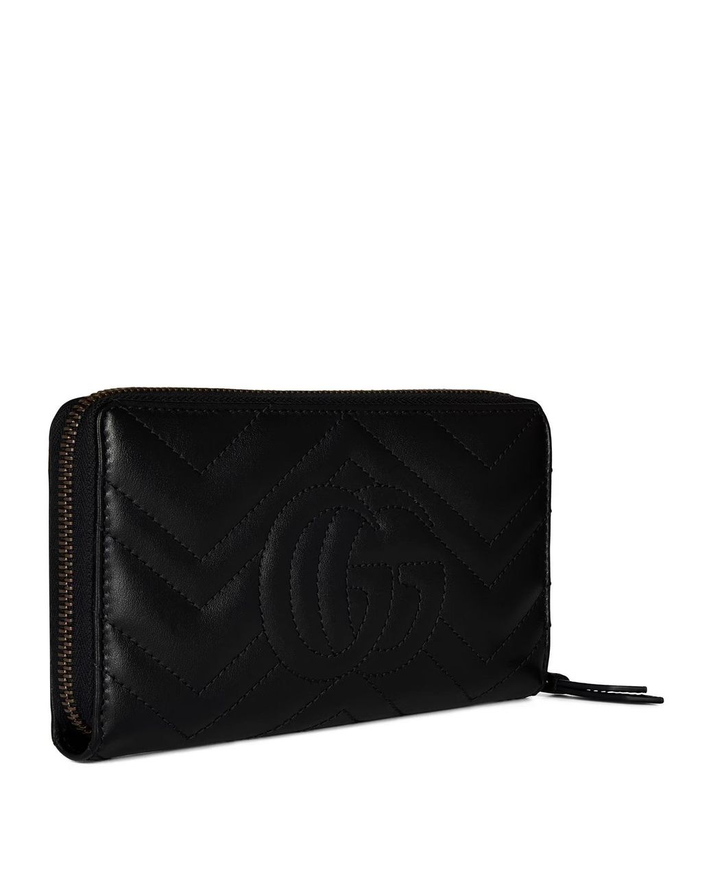 Gucci Black Leather Gg Marmont Zip Around Wallet