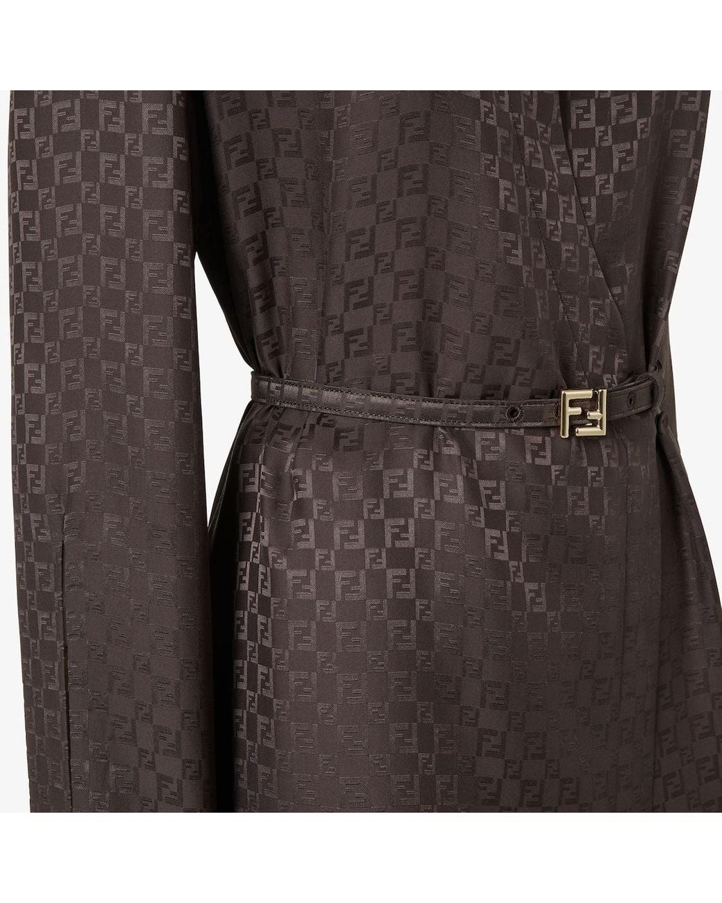 Fendi Brown Ff Jacquard Belted Midi Shirt Dress