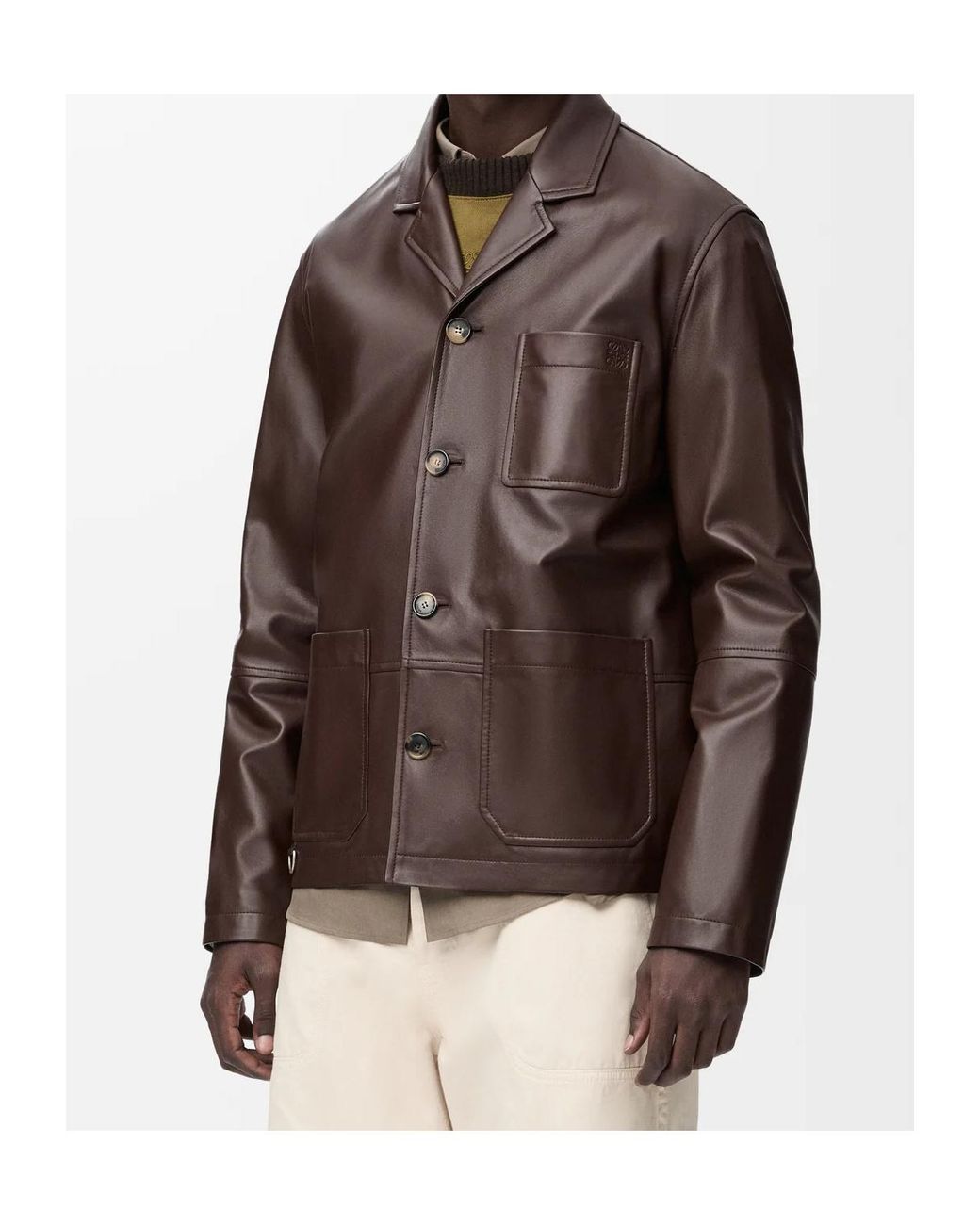 Loewe Brown Anagram Leather Jacket for men
