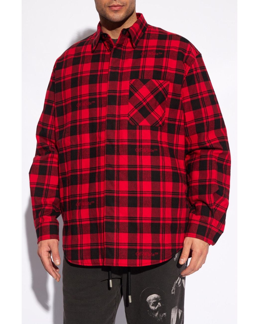 Off-White c/o Virgil Abloh Red Checked Long-Sleeved Shirt Jacket for men