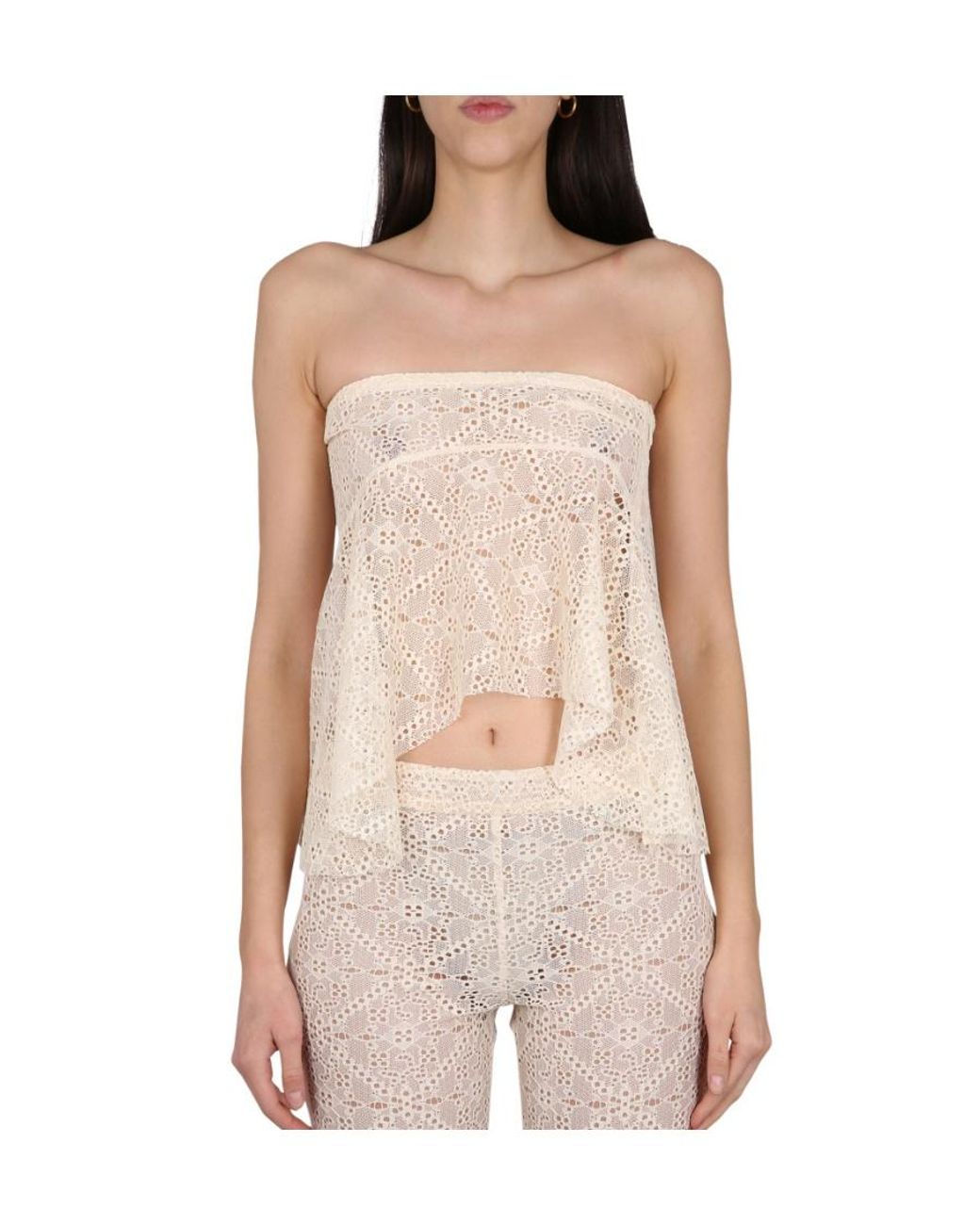 DSquared² Natural Broderie-Anglaise Asymmetric Hem Top
