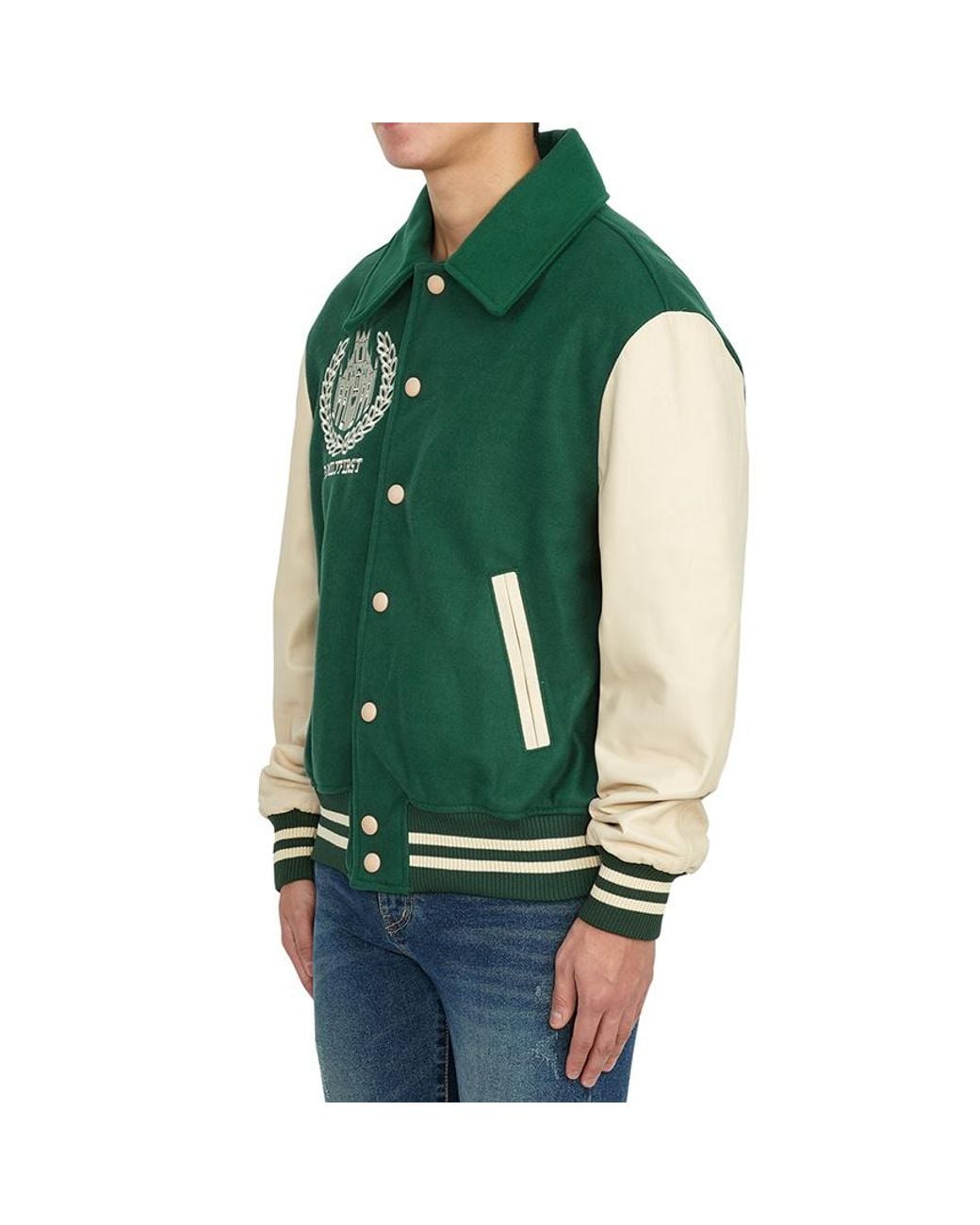 FAMILY FIRST Green Family First Varsity Patch Bomber Jacket for men