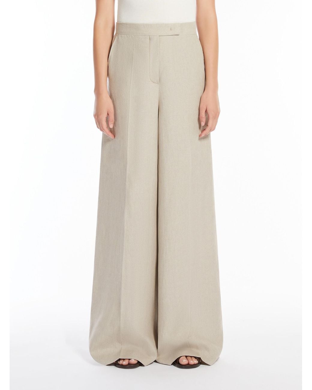 Max Mara White Sequoia Pleat Detailed Wide-Leg Trousers