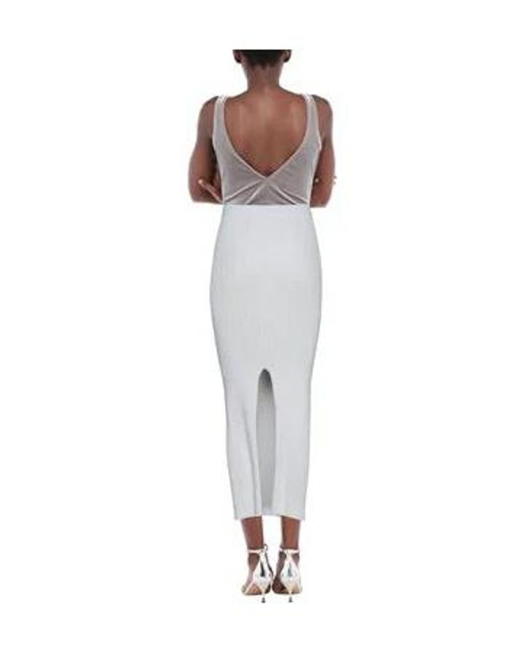 MM6 by Maison Margiela White Vertical Rib Knit Midi Skirt