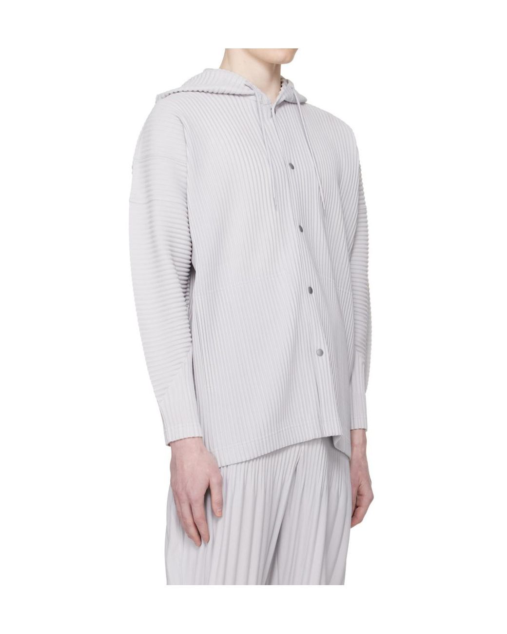 Homme Plissé Issey Miyake White Hooded Pleated Jacket for men