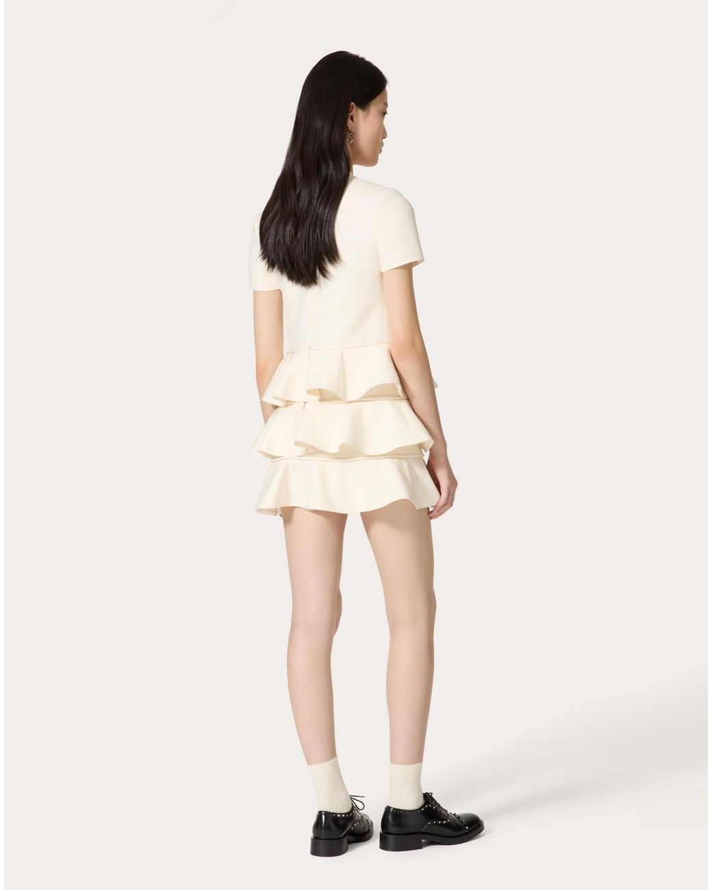 Valentino Natural Bow Detailed Ruffled Mini Dress