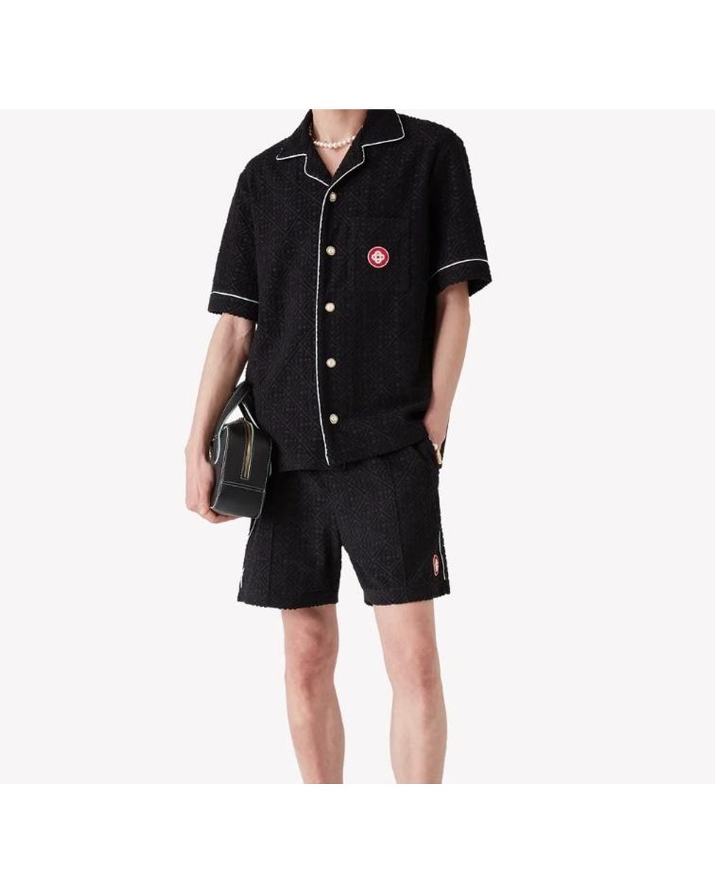 Casablanca Black Monogram Jacquard Drawstring Shorts for men