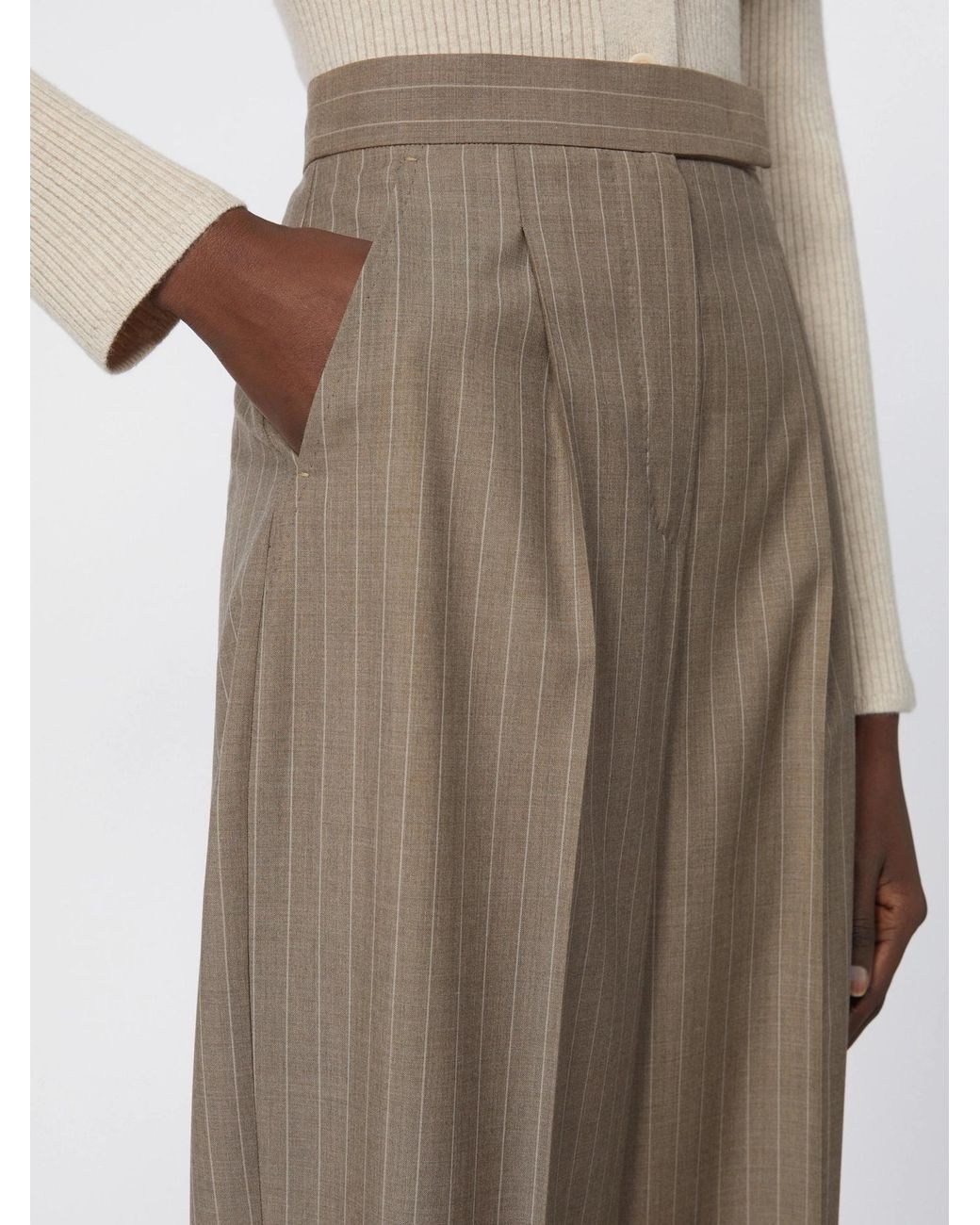 Max Mara Natural Mxmmanetta Ankle Cuff Pinstripe Pants