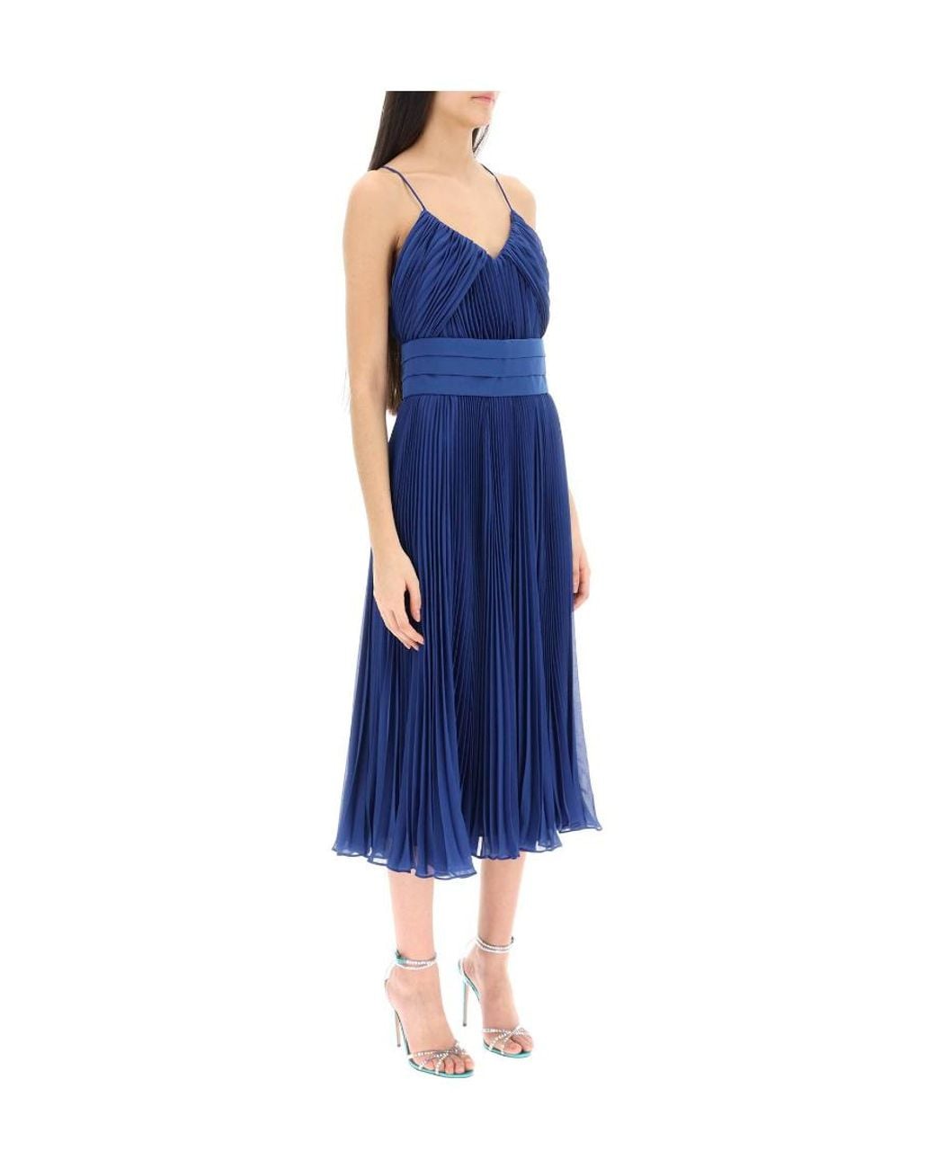 Max Mara Blue Pleated Sleeveless Dress