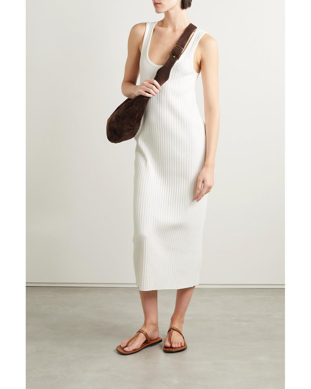Vince White Ribbed-Knit Midi Dress
