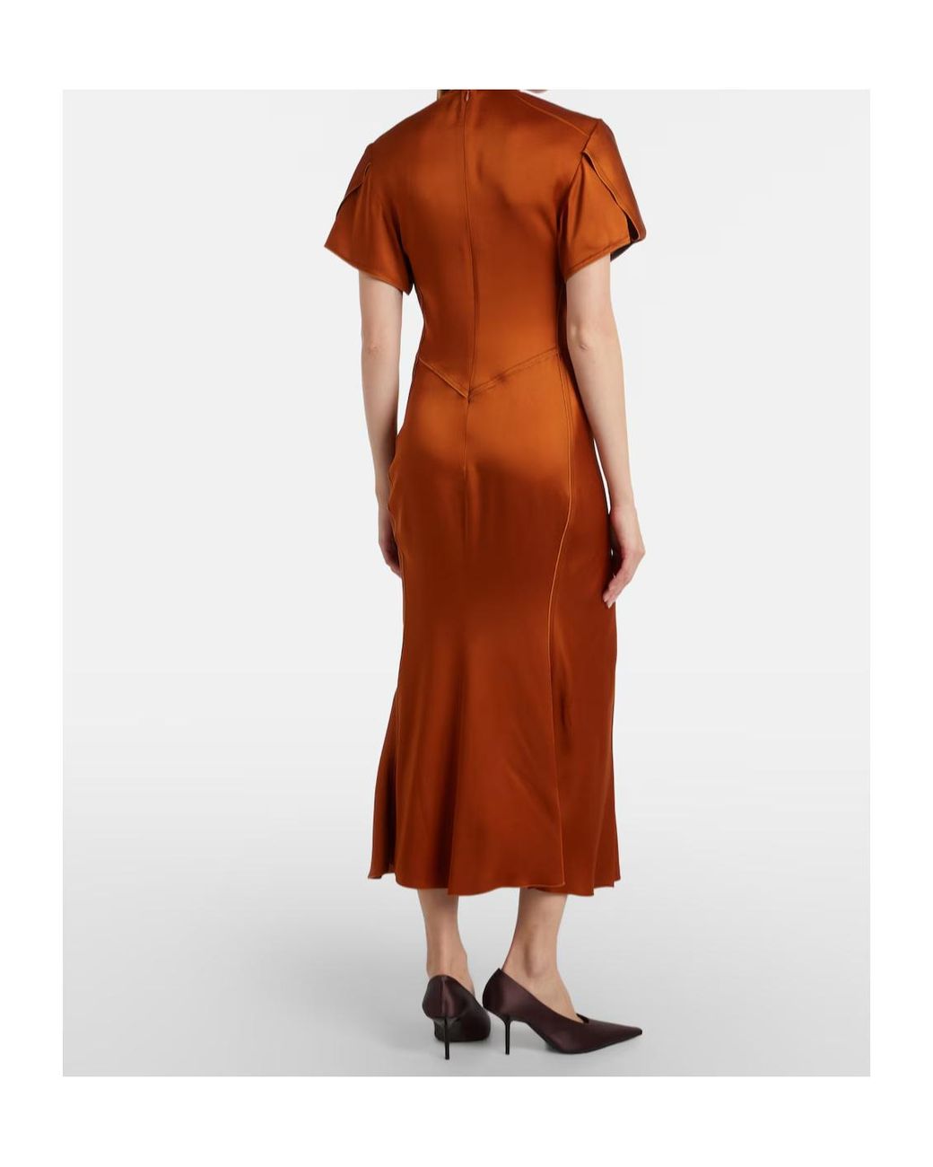 Victoria Beckham Orange Pleated Midi Dress