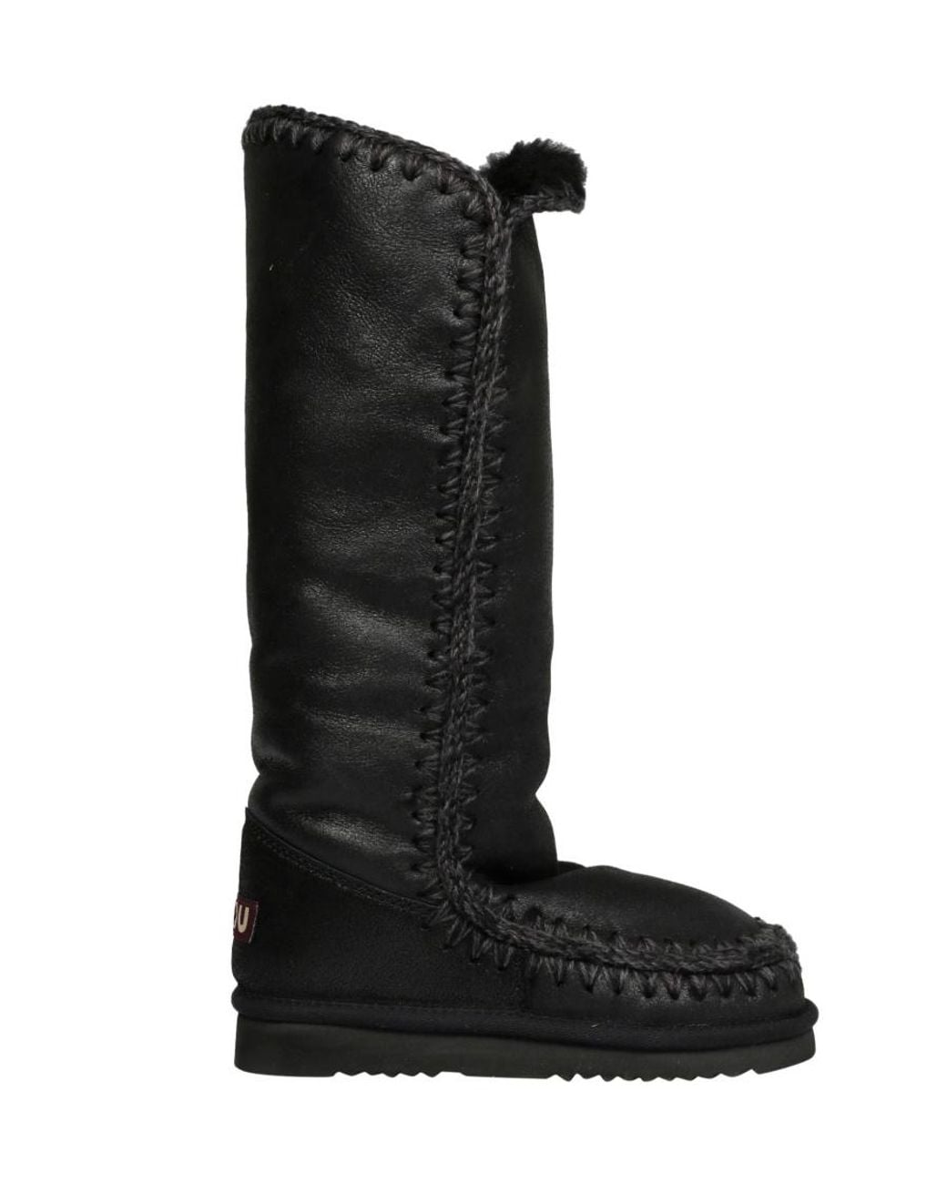 Mou Black Stitching Knee-Length Boots