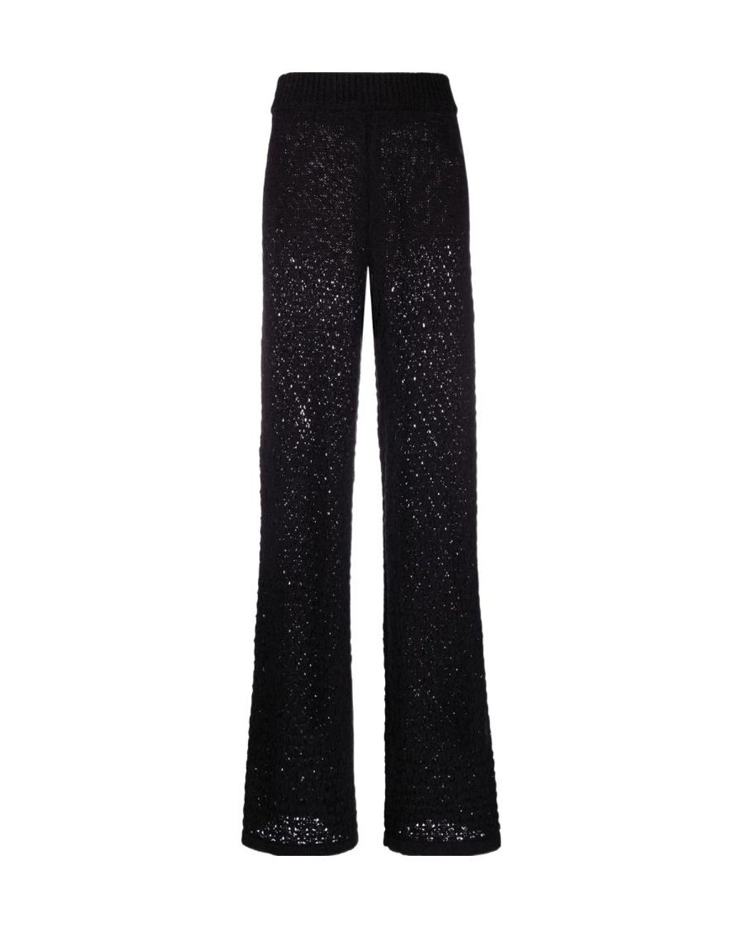 ROTATE BIRGER CHRISTENSEN Black Loose-Knit High-Waisted Trousers