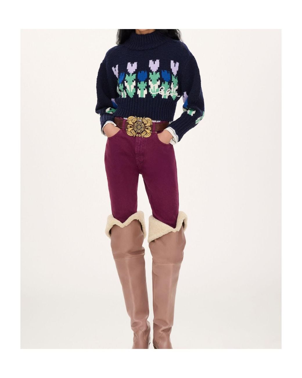 Chloé Blue Chloé Floral Turtleneck Knitted Sweater