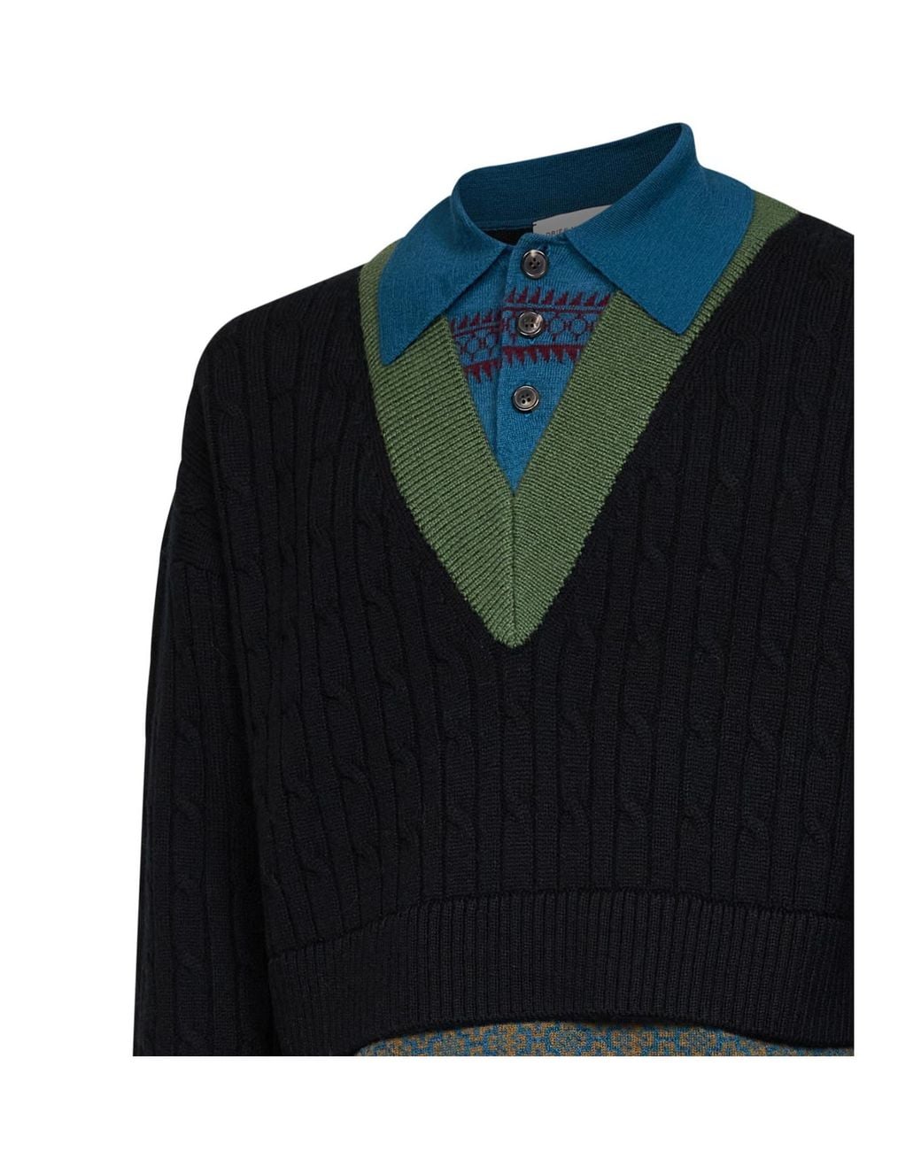 Dries Van Noten Black Long-Sleeved Sweater for men