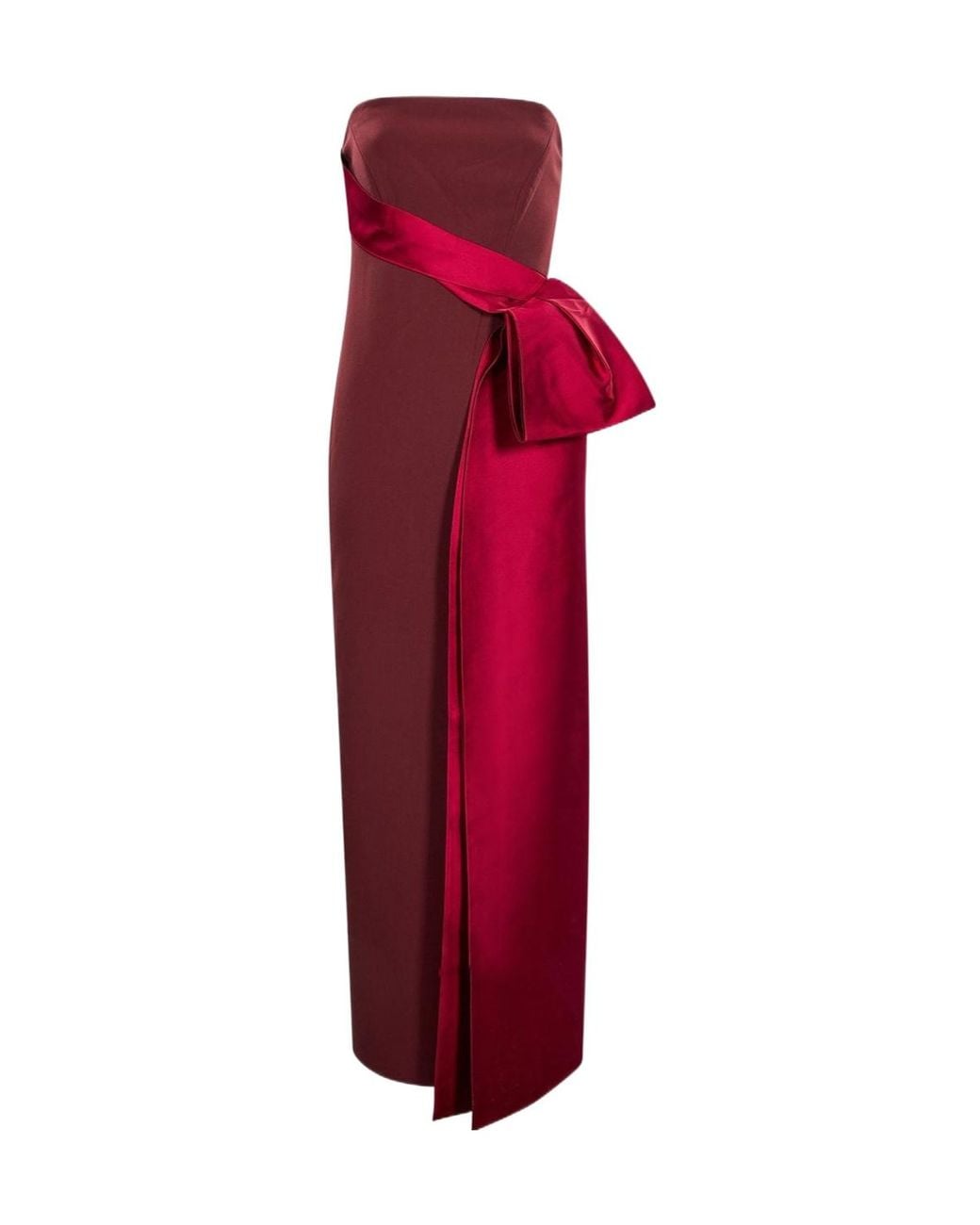 Roland Mouret Red Contrast Drape Strapless Gown