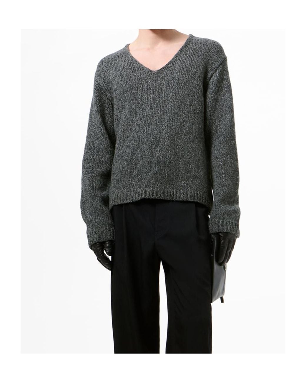 Our Legacy Gray Slub V-Neck Knitted Sweater for men