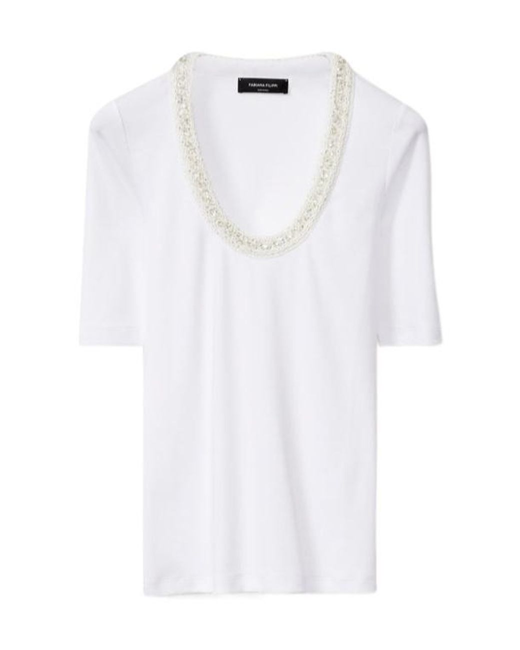Fabiana Filippi White Ribbed Jersey U Neck Short Sleeve T-Shirt