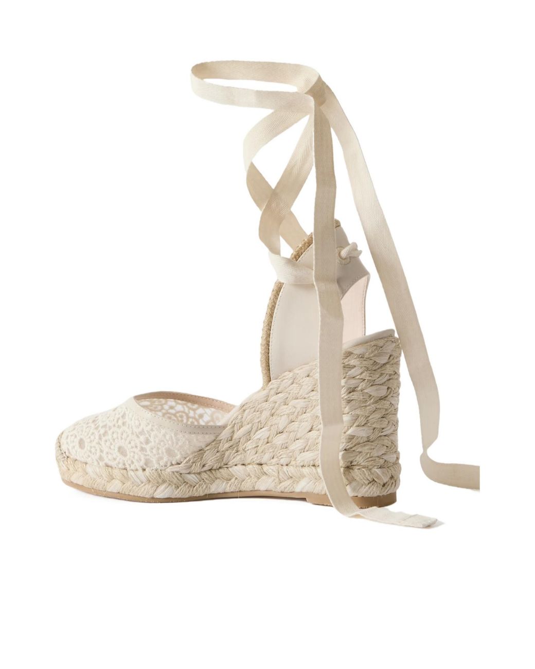 Stuart Weitzman Natural Marguerita Grosgrain-Trimmed Leather And Crocheted Wedge Espadrilles