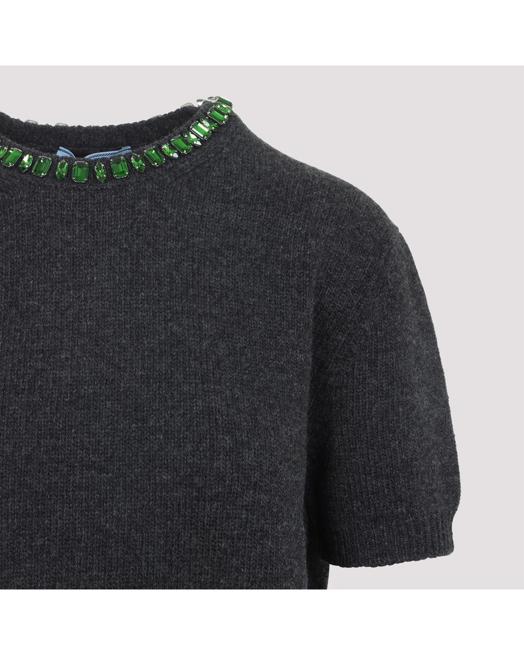 Prada Gray Embellished Short-Sleeved Jumper