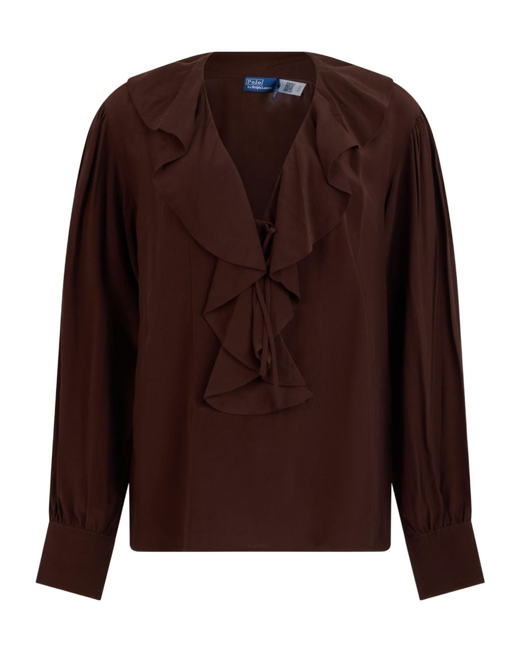 Polo Ralph Lauren Brown Ruffled Long-Sleeve Top