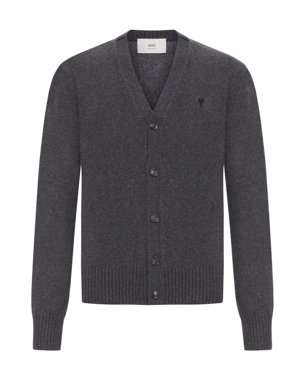 AMI Blue Logo Embroidered V-Neck Cardigan for men