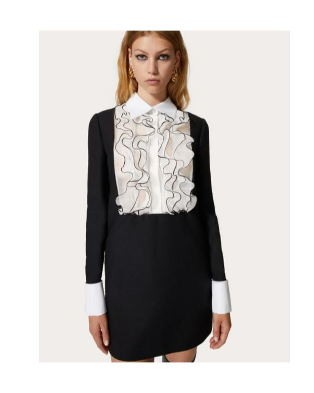 Valentino Black Ruffled Long-Sleeved Mini Dress