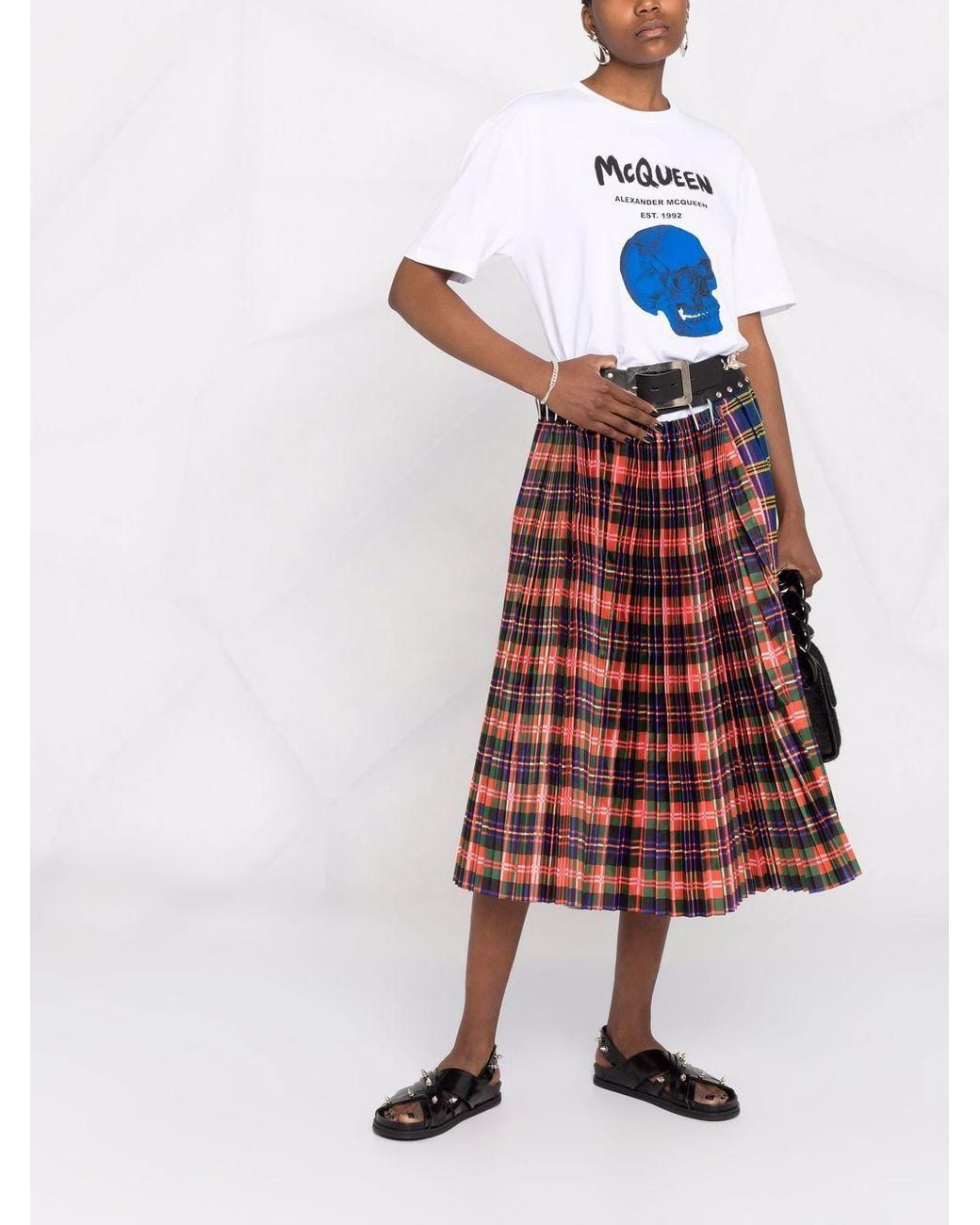 McQueen Blue Skull-Print Logo T-Shirt