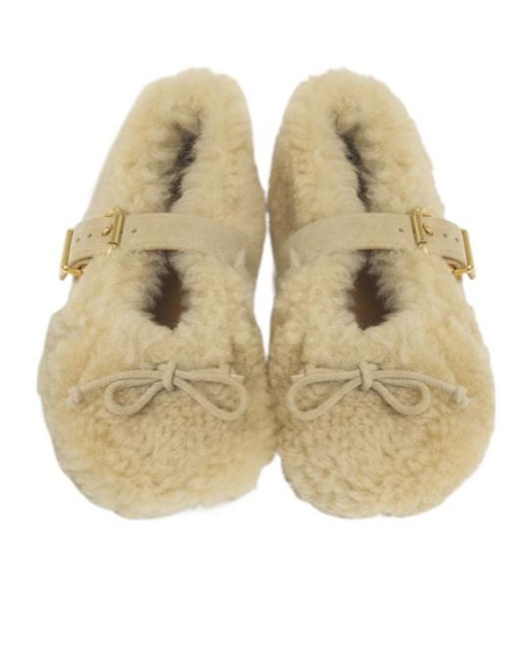 Marni Natural Futrzane Buckled Ballet Flats