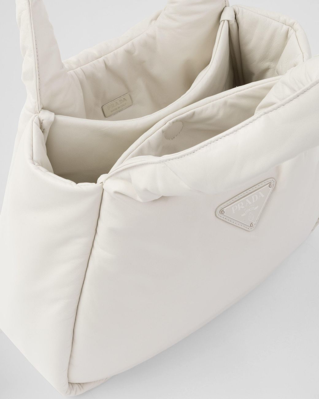 Prada White Logo Plaque Top Handle Tote Bag