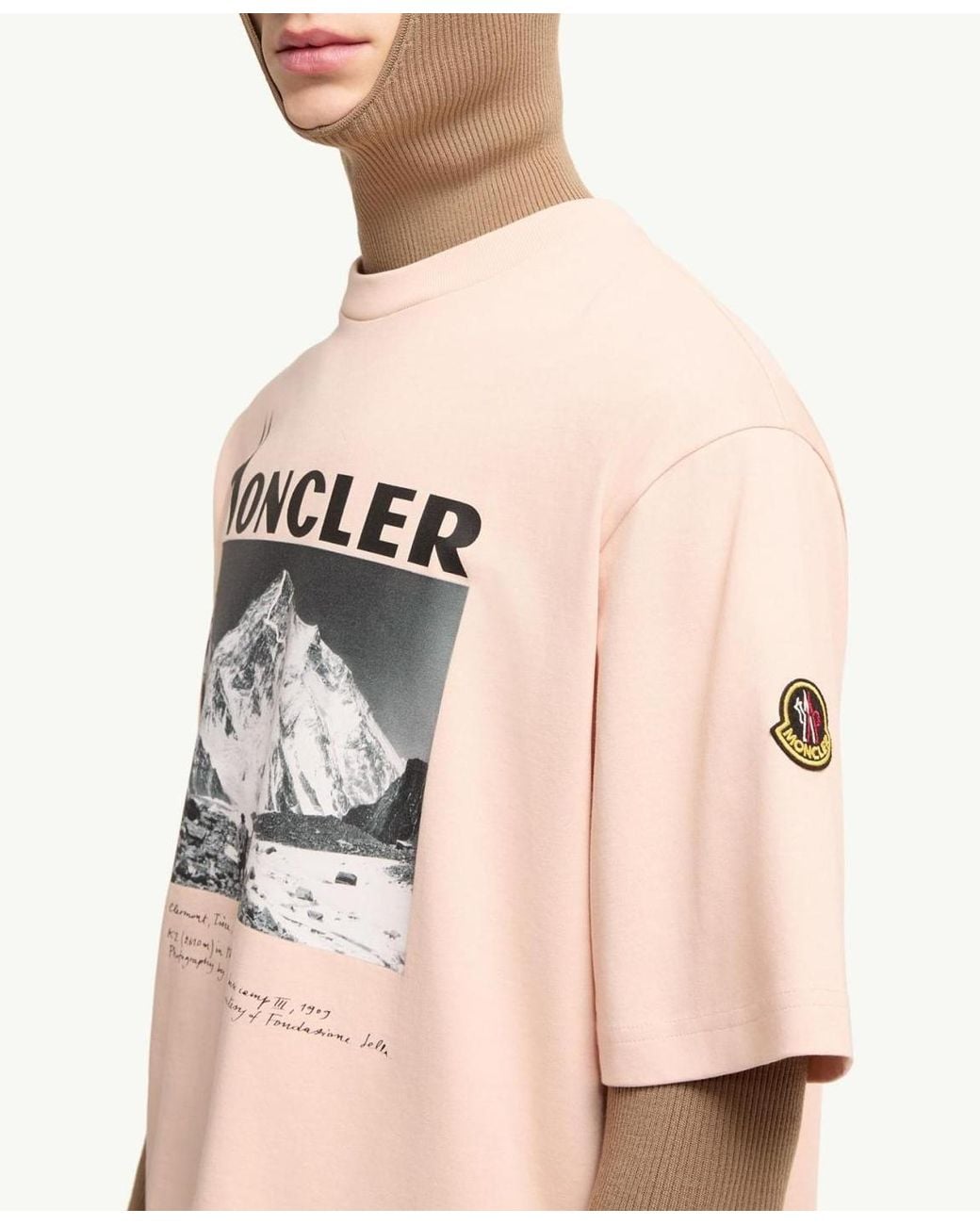 Moncler Pink K2 Print Short Sleeve Cotton Jersey T-Shirt for men